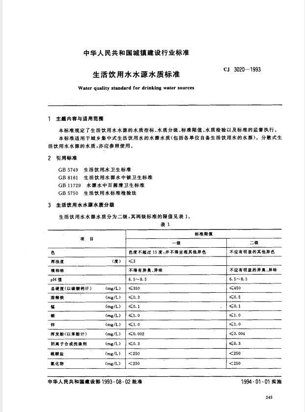 CJ 3020-1993 生活饮用水水源水质标准.pdf