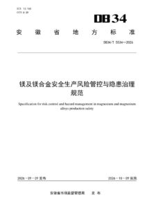 DB34/T 5534-2026 镁及镁合金安全生产风险管控与隐患治理规范