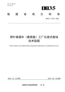 DB35/T 2315-2026 荷叶离褶伞（鹿茸菇）工厂化袋式栽培技术规程