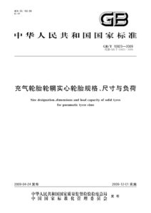GB/T 10823-2009 充气轮胎轮辋实心轮胎规格、尺寸与负荷